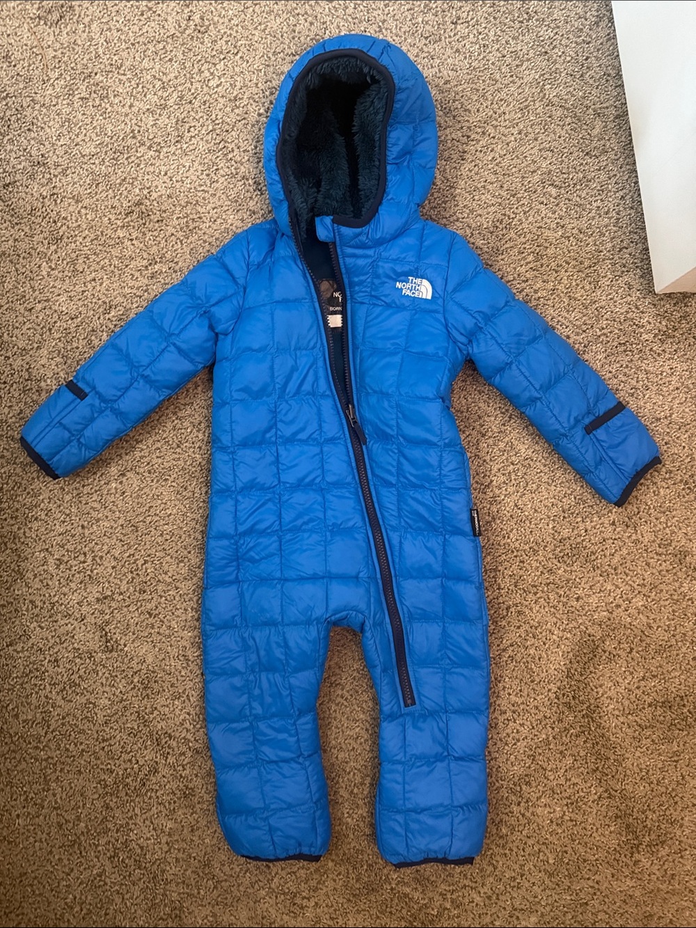 The North Face Bright Blue Quilted Kids One-Piece Footie with Hood